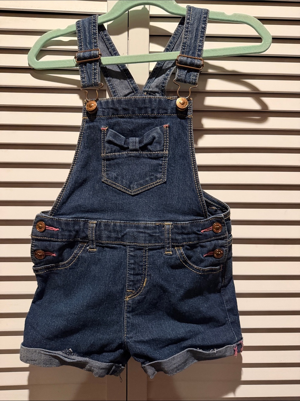 Jordache Dark Blue Denim Short Overalls with Front Bow